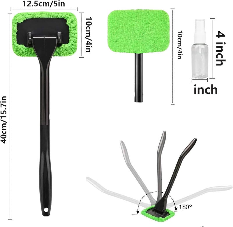 desin Car Windshield Cleaning Tool, Windshield Cleaner with 5 Washable and Reusable Microfiber Pads and Extendable Handle, for Auto Glass Wiper (Green) - Image 2